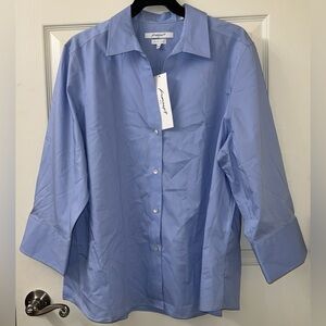 Foxcroft NYC XXL Blue Blouse Non Iron Stretch Easy Care Solid Top‎ Career NWT